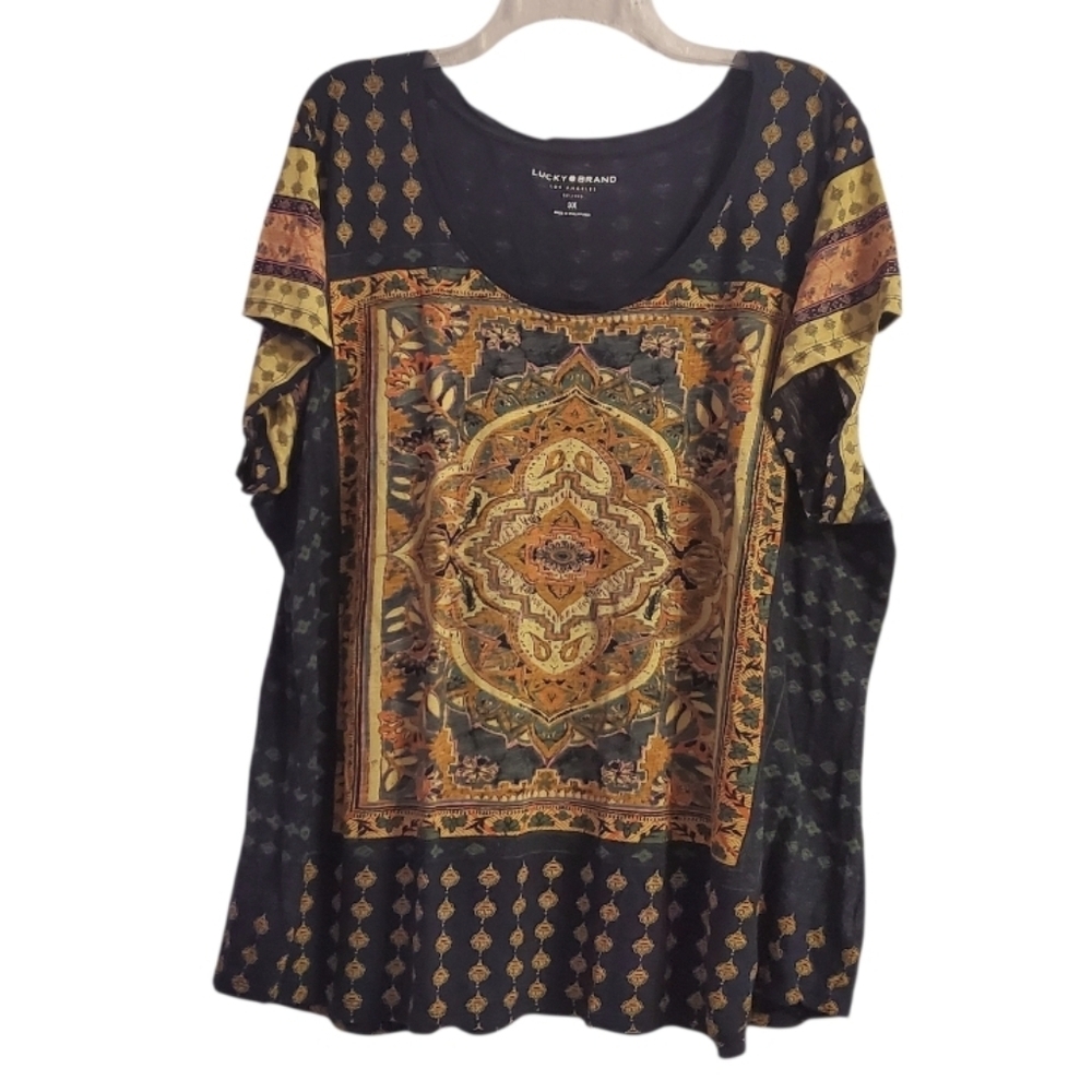 Lucky Brand Women's Boho Medallion Print Cotton Blend Top 3X - Picture 3 of 6